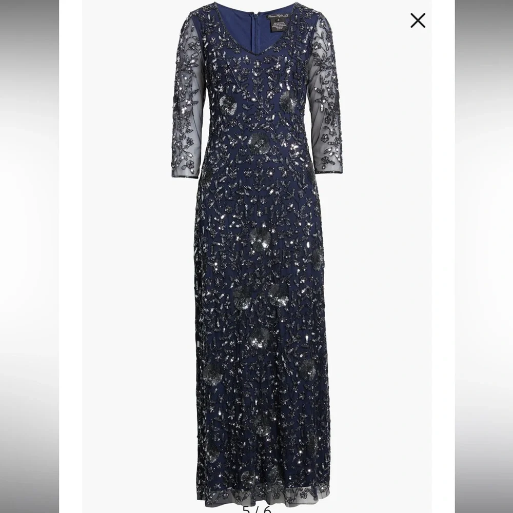 Pisarro Nights | Elegant Navy Blue Sequin Evening Gown | Size 14 - Picture 5 of 11